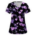 thumbnail image 2 of Lolmot Womens Valentine's Day Love Print V-Neck Scrubs Tops Loose Casual Working Uniform T-Shirts Holiday Blouses with Pockets, 2 of 4