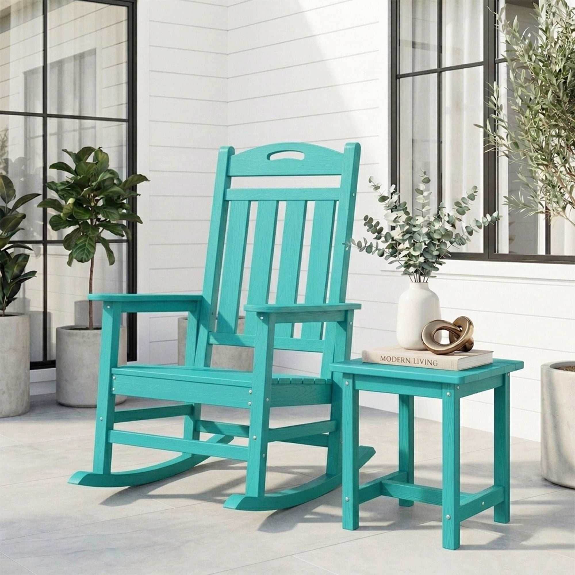 SUUNYN HDPE Outdoor Side Table, Weather Resistant Patio End Table, Aqua