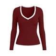 thumbnail image 7 of Horkkom Going Out Tops for Women V Neck Long Sleeve Crop Tops Slim Casual Fitted Basic Tees L, 7 of 7