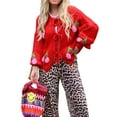 thumbnail image 1 of Cárdigan de Punto Grueso Oversize con Lazo Delantero para Mujer, Estampado de , Estilo Y2K Rojo L, 1 of 9