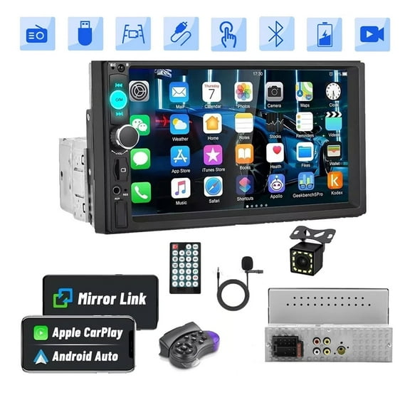 Woudy Single Din Car Stereo Radio with Carplay Apple/Android, 7" Touchscreen Bluetooth Car Radio Audio Support GPS FM Radio Backup Camera