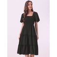 thumbnail image 4 of DARING DIVA Women's Boho Square Neck Short Sleeve Flowy Midi Dresses XL Black, 4 of 6