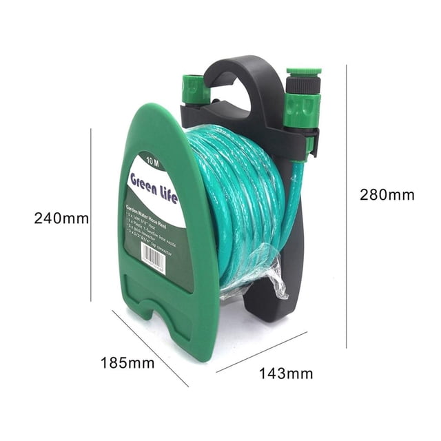 Bewildely Juego de carretes de manguera de agua de jardín Estante de tubería de agua de PVC montado en la pared y tubería de riego de 10 m con cabezal Jardín y Patio Bewildely HA021901-00