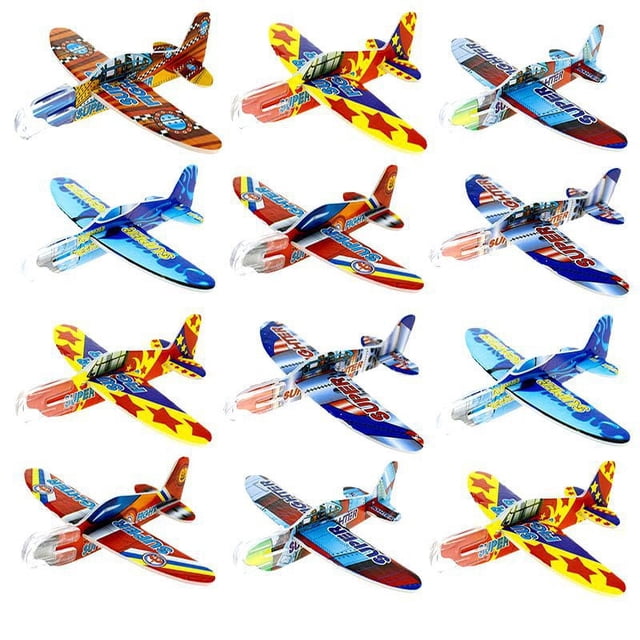 12 mini aviones de espuma DIY coloridos juguetes para niños modelo de aviación avión - fácil de construir - juegos al aire libre, bazar, cumpleaños, bolsa sorpresa