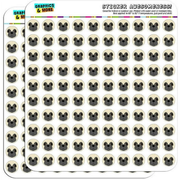 Pug Face Pet Dog 200 1/2" (0.5") Planner Calendar Scrapbooking Crafting Stickers