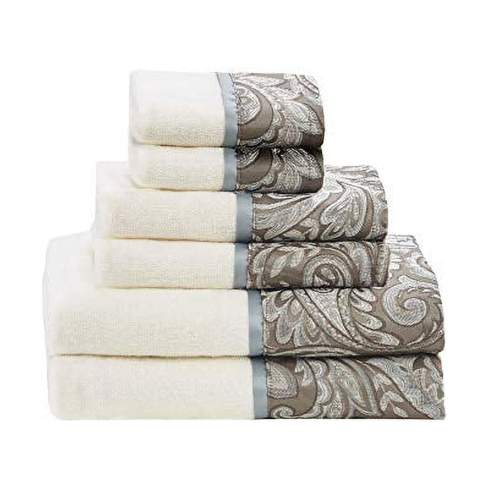 Madison Park Bathroom Towels, Cotton Towel Sets, Super Absorbent, Jacquard, Blue/Brown, 6-Piece