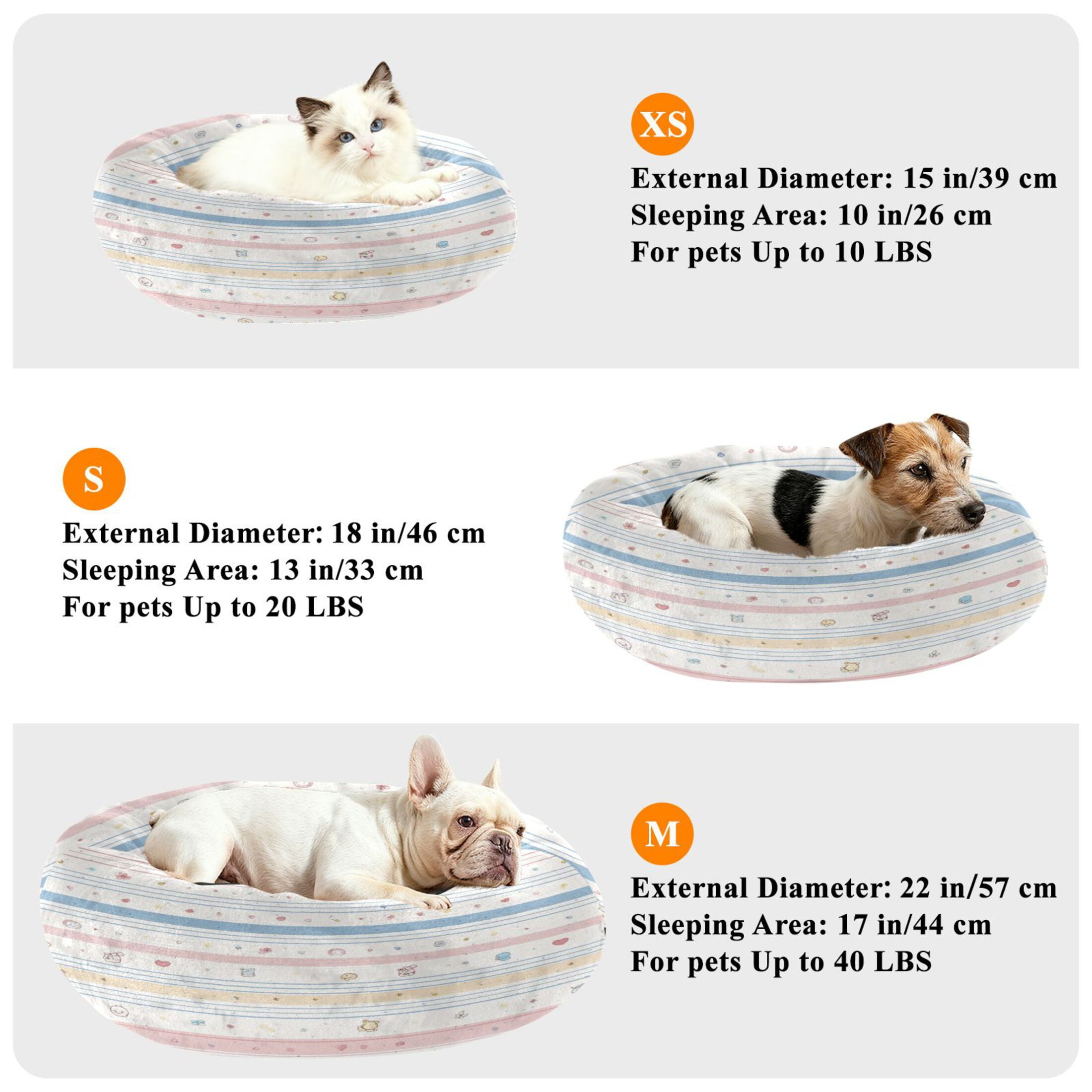 Iauyy Pet Couch Donut Cat Bed for Indoor Cats/Small Dogs Washable & Machine with Non-slip Bottom Calming Cat Furniture, Retro Stripes (S)
