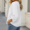 thumbnail image 4 of Warop Women's Adjustable 3/4 Sleeve Tops Round Neck Side Button Decorated Loose Casual Solid Color Blouses, 4 of 5