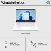 HP 14 Student Laptop, Intel Celeron N4500 processor, 16GB RAM, 64GB eMMC, Intel UHD Graphics, Wi-Fi 6, Bluetooth , 720p Webcam, Windows 11 Home in S Mode, Snowflake White