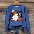 thumbnail image 2 of IDOCLOTHES Halloween Sweatshirt Women Cute Pumpkin Ghost Drinking Coffee Printed Fall Outfits for Women Long Sleeve Tops Womens Fall Fashion Clothing Blue, S, 2 of 5