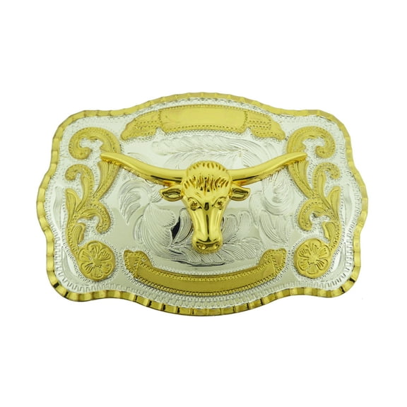 Bull Longhorn Buffalo Ox Gold Two-Tone Fashion Costume Belt Buckle Western Rodeo