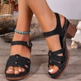 thumbnail image 2 of Slingback Heels for Women Trendy Splice Peep Toe Sandals Ankle Strap Buckle High Heeled Summer Dress Pumps Shoes Black Size 8, 2 of 7