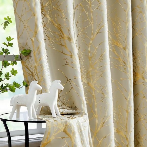Cortinas opacas FMFUNCTEX, color marfil y dorado, 213 x 213 cm, 2 paneles