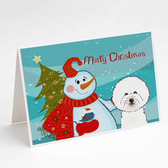 Snowman with Bichon Frise Greeting Cards and Envelopes Pack of 8