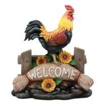 Large Country Chicken Rooster On Wooden Fence With Sunflowers Welcome Statue