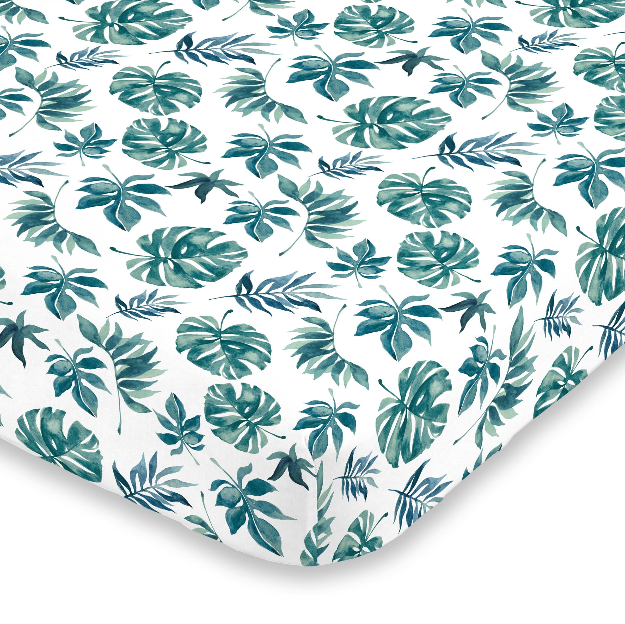 NoJo Green and White Palm Leaf Mini Crib (portacrib) fitted sheet