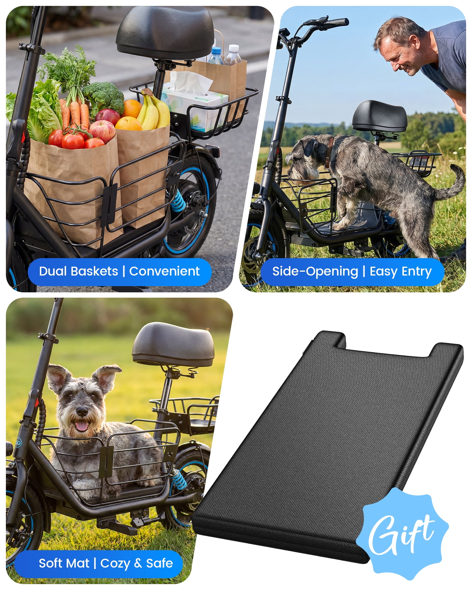 MIHOVER Electric Scooter with Seat for Adults & Medium Dogs, 650W Pet Scooter, 14" Tires, 30 Mile Range, 300 LBS, UL2272 Certified for Walks, Park Trips & Daily Rides