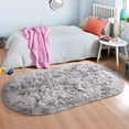 thumbnail image 6 of Junovo Fluffy Oval Rug Soft Tie Dye Area Rugs Shaggy Colorful Carpet Plush Bedside Carpet for Teen Dorm Baby Nursery,2.6 x 5.3ft,Gray, 6 of 7