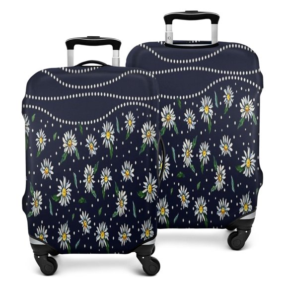Dark Blue Daisy Flower Pattern Luggage Cover Fashion Suitcase Cover Baggage Covers Fit 25-28 Inch Luggage (Go Travel)