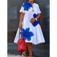 thumbnail image 2 of Women'S Floral Summer Dresses Short Sleeve V Neck Flowy A-Line Tiered Midi Dress Boho Beach Dress Blue XXL, 2 of 3