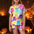 thumbnail image 2 of Futezty Halloween Pajamas Kids Girls Halloween Themed Nightwear Short Sleeve Top and Shorts Cozy Sleepwear Girls Pjs 2T-13T, 2 of 5