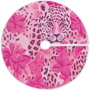 Bestwell Pink Leopard Texture Christmas Tree Skirt 47.2",Suede Xmas Tree Skir Suitable for Indoor Outdoor Holiday Party Office Store Cupboard Decoration