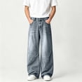 thumbnail image 4 of CHEEREAM Baggy Jeans For Mens Wide Straight Leg Button Waist Casual Denim Pants with Pocket Trendy Streetwear Fashion Daily Wear Loose Fit, 4 of 6