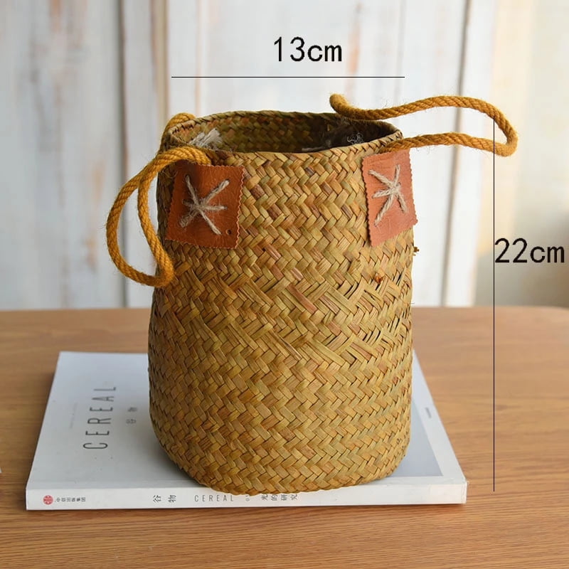 Natural Straw Basket Handwoven Collapsible Flower Basket Dried Flower