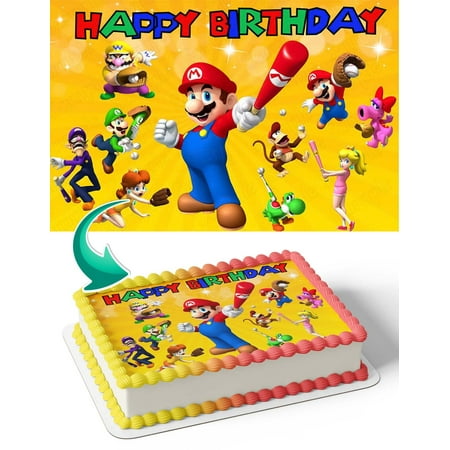 Nintendo Mario Bros YB Edible Cake Image Topper Birthday Photo Icing Fondant Decoration Print 1/4 Sheet