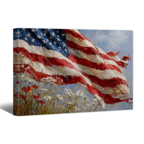 American Flag Canvas Wall Art, 4th of July Independence Day Canvas Print, Summer Wall Decor with US Flag, Patriotic Stencils Style Flag Picture, July 4th Wall Art for Home Office
