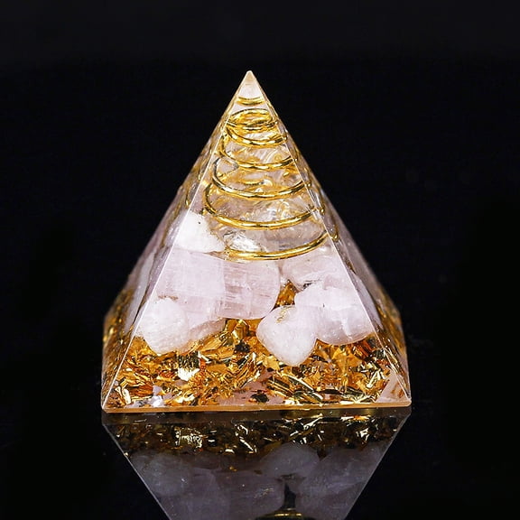 5pcs Orgonite Pyramid Resin Display Decorations Pyramids for Stress Reduce with Brass Findings golden Foil and Kunzite Chips Inside for Home Office Desk 30mm