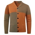 thumbnail image 1 of Lovzfmll Cardigan en Tricot à Blocs de Couleur pour Homme, Revers Cranté, devant Boutonné, Extensible, Orange, m, 1 of 7