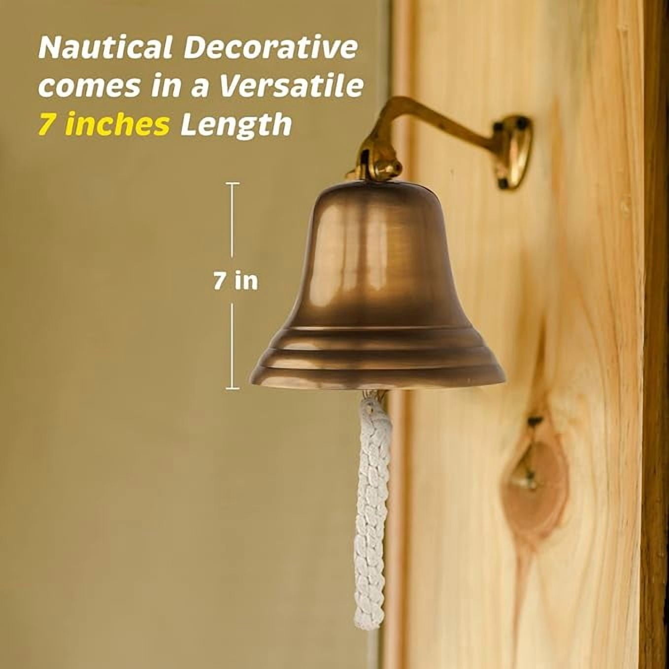Inanosa 7" Brass Finish Decorative Doorbell Ring with Rope - Nautical Wall Decor | Hanging Bell for Home, School | Ideal for Wall Mounting - 1 Pc