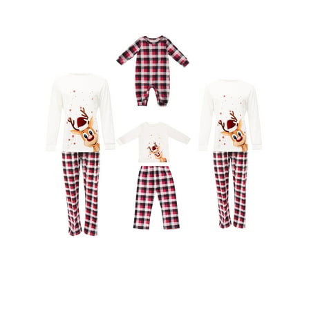 

FSDJHSDH Christmas Family Matching Pajamas Sets Deer Print Long Sleeve Tops Plaid Pants Loungewear White Kid 4-5 Years