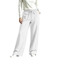 thumbnail image 4 of XuJwPNcy Pants for Women Casual Wide Leg Cotton Linen Pants with Pockets Solid Color Beach Travel Drawstring Trousers(White,X-Large), 4 of 7