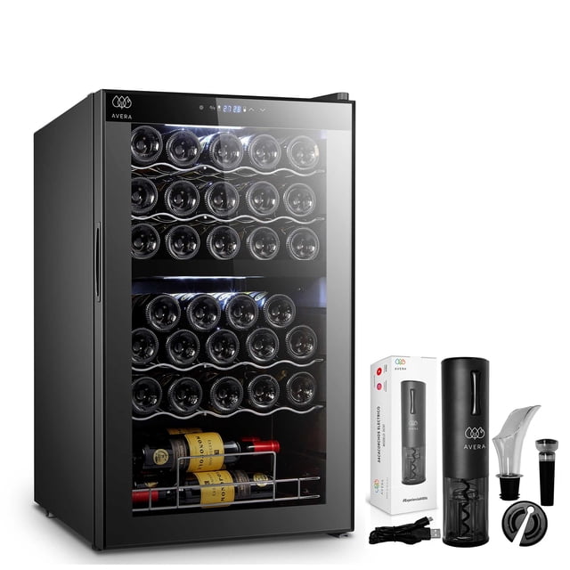 Combo Cava AVERA Enfriadora de 33 botellas de vinos Sacacorchos eléctrico EV33DC01