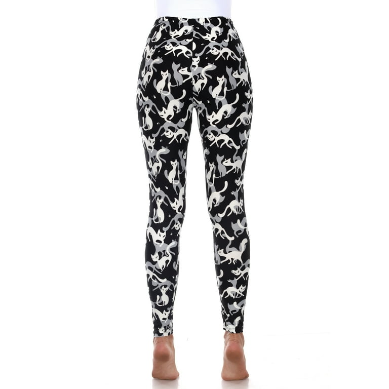 White Mark Women s Super Soft Cat Printed Leggings Black