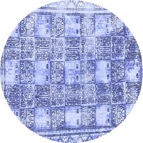 Ahgly Company Machine Washable Indoor Round Abstract Blue Modern Area Rugs, 3' Round