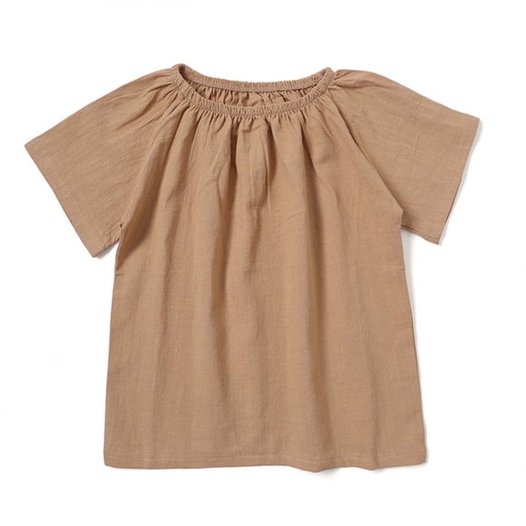 Xuewenshw Summer Clothing Baby Girls' Round Neck Plain Color And Linen T Shirt With Pure Texture Comfortable And Breathable Short Sleeved T Shirt Toddler Girl Fall Shirts