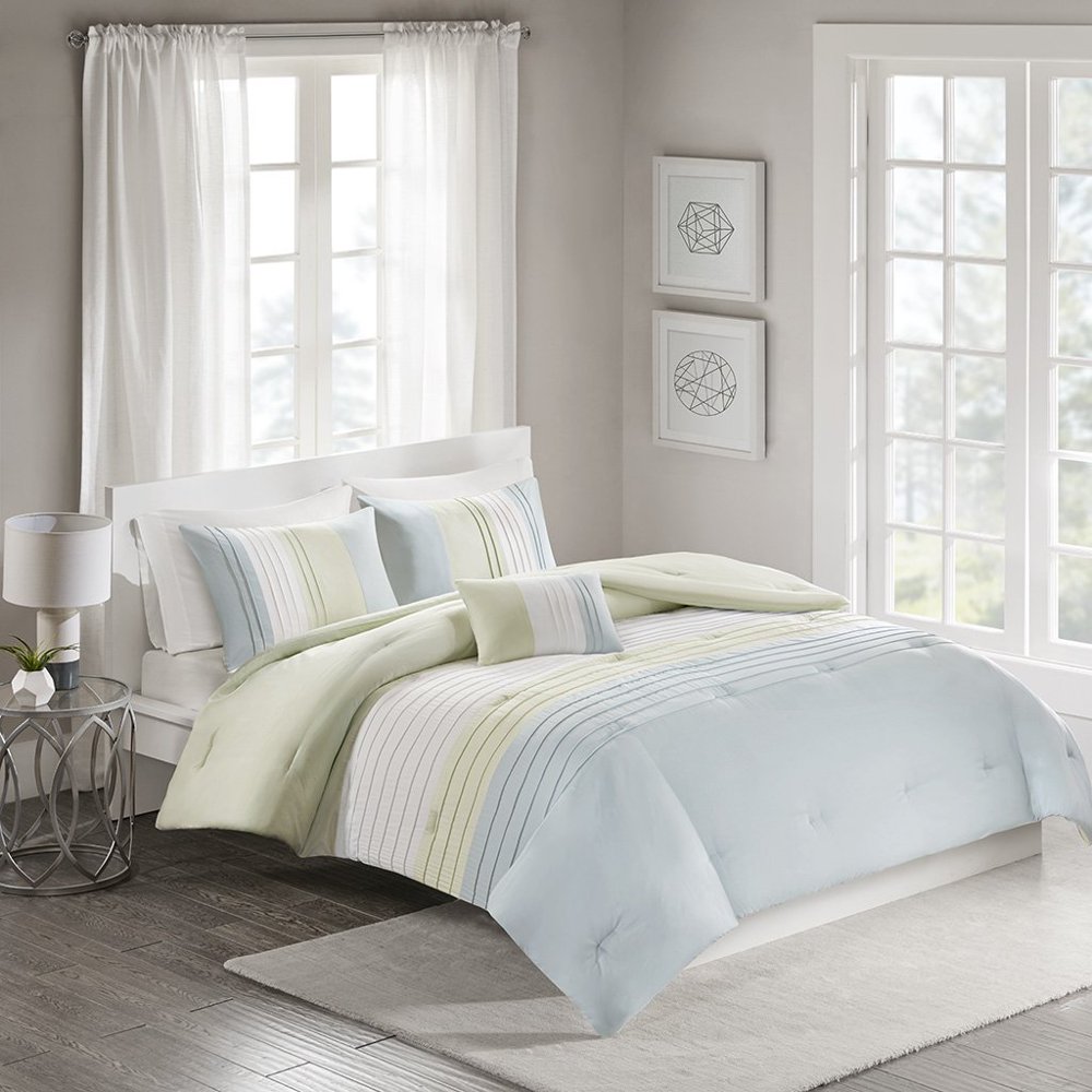 510 Design Terence Striped Pattern Comforter Set, King/Cal King Size, Green, 4 Piece Walmart