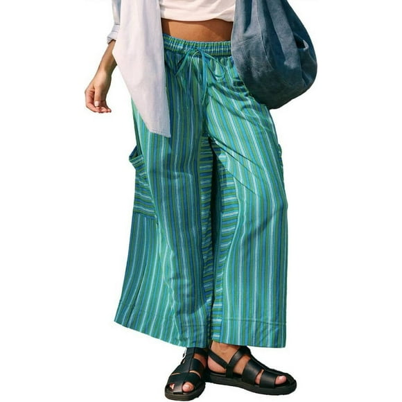 Pantalones Anchos de Verano para Mujer, Cómodos, Color Verde Malaquita, Talla L