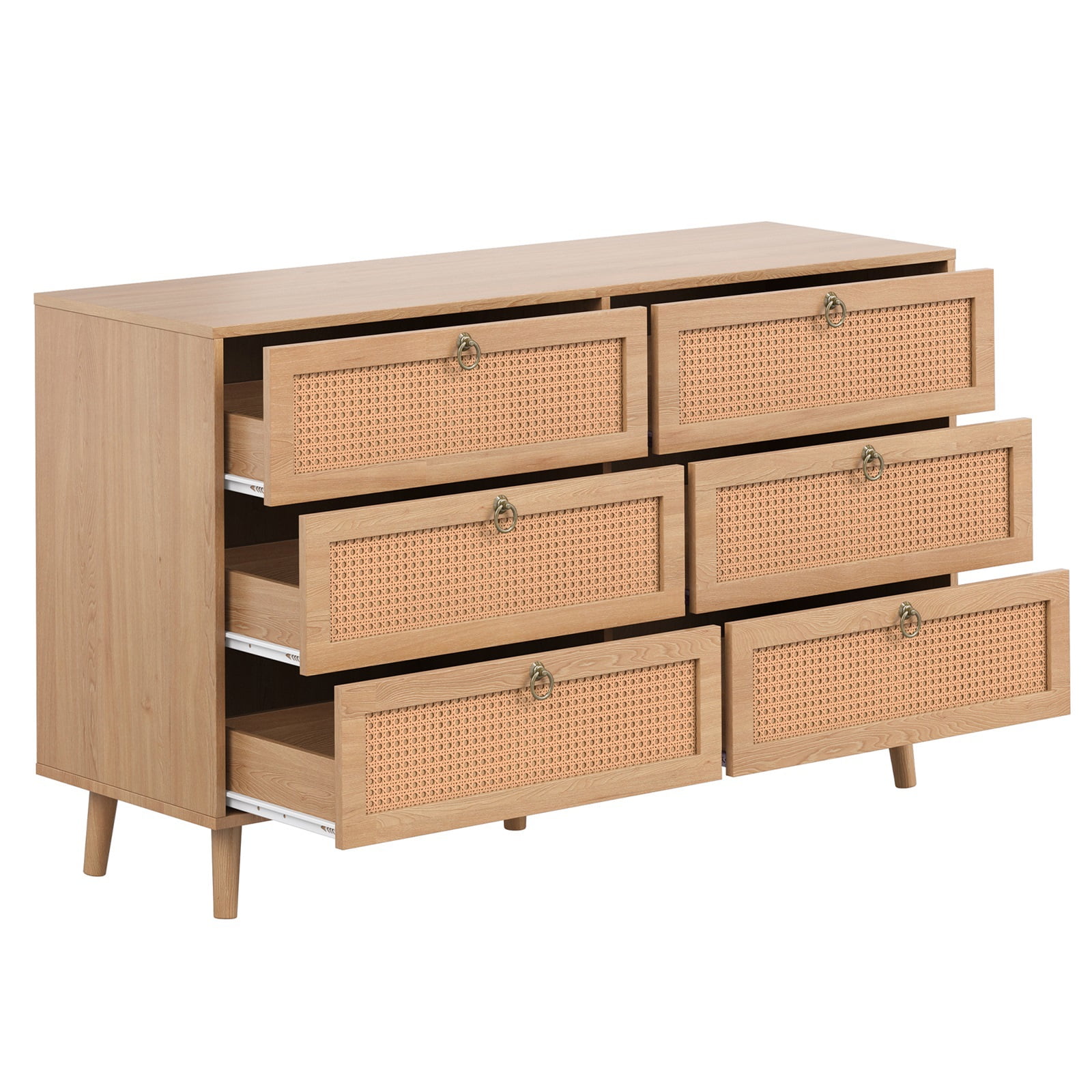 Hommoo Rattan 6 Drawer Double Dresser, Modern Storage Cabinet Chest of Drawers for Home, Vintage