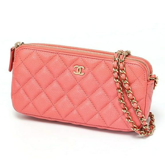 Pre-Owned CHANEL Matelasse Chain Wallet Shoulder Bag A82527 Caviar Skin Pink 70158