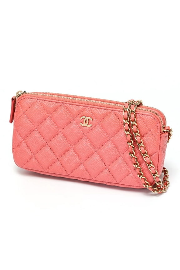 Pre-Owned CHANEL Matelasse Chain Wallet Shoulder Bag A82527 Caviar Skin Pink 70158
