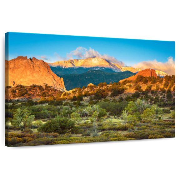 Elephant Stock Pikes Peak Mountainscape Wall Art - Horizontal Canvas Wall Art - Living Room Wall Decor - Places Canvas - Turquoise And Brown Decor - 12" x 8"