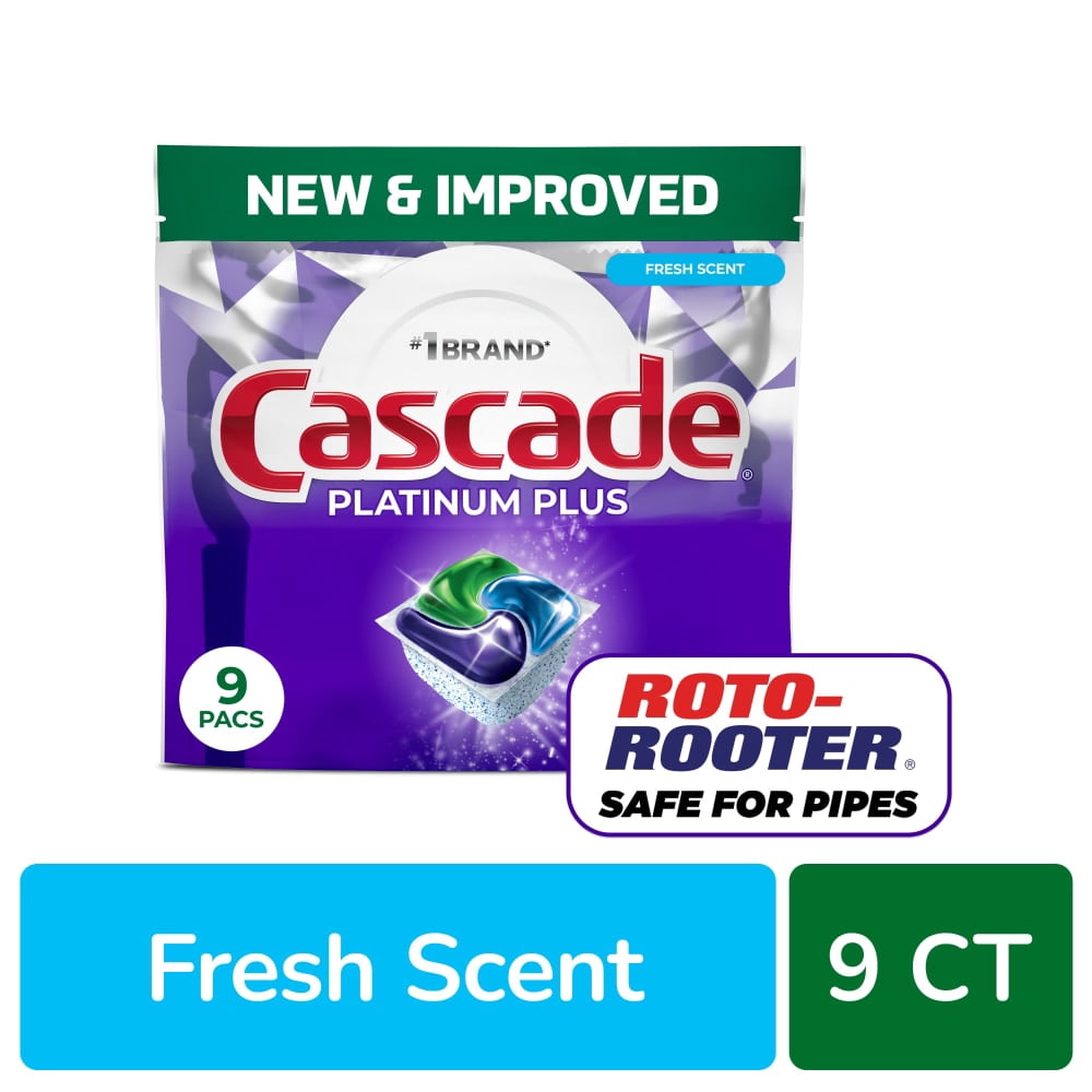 Cascade Platinum Plus Dishwasher Pods Dishwasher Detergent Dish Detergent Soap Lemon 9 ct - 5 Pack