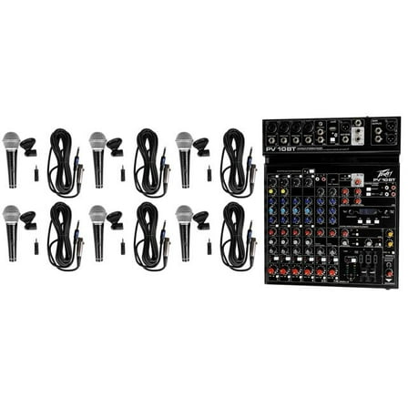 Peavey PV 10 BT 10 Channel Compact Mixing Mixer Console with Bluetooth  6 Samson Mics
