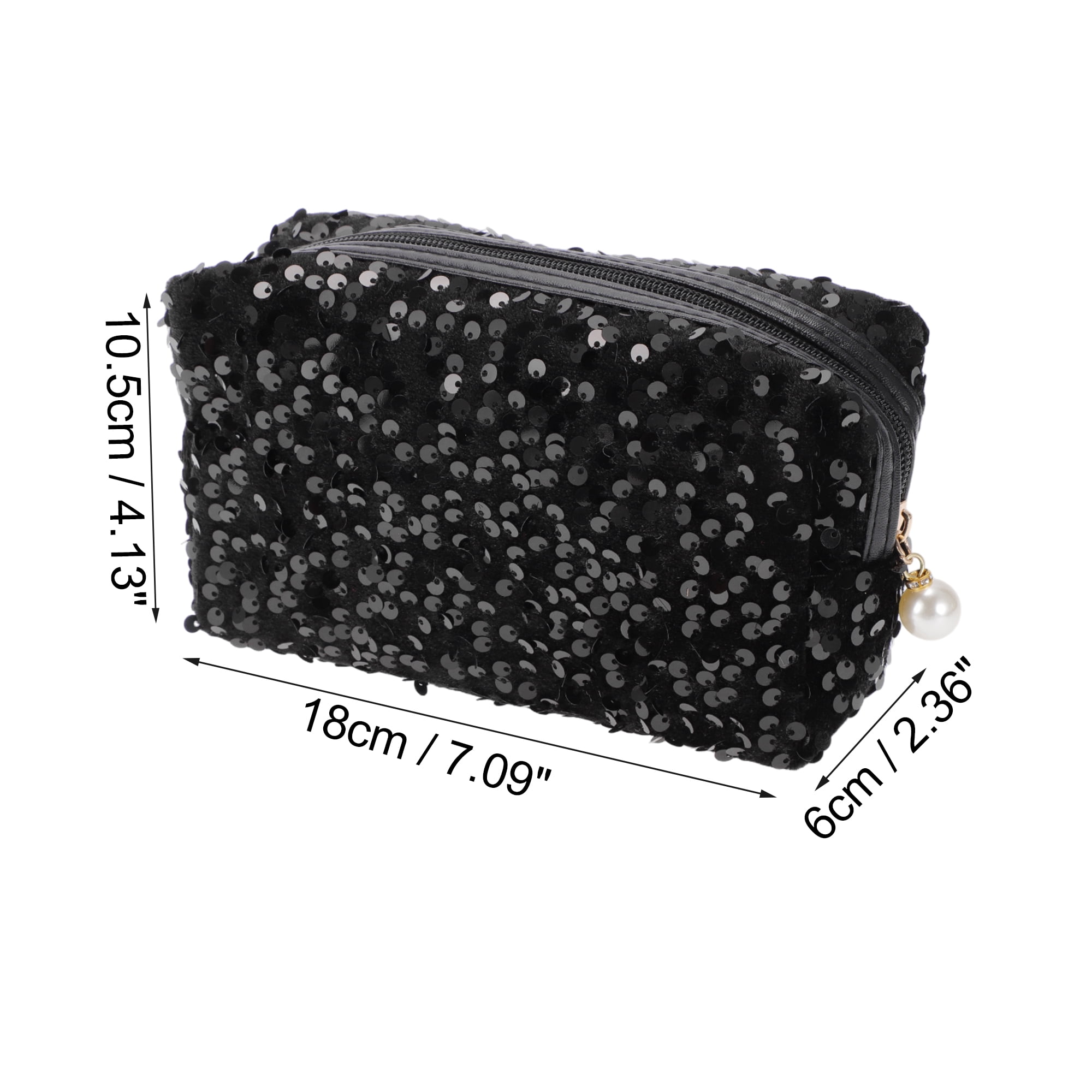 Unique Bargains 1Pc Women Durable Portable Sequin Storage Makeup Bag for Toiletry Black