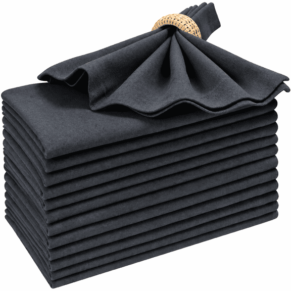 Cotton Dinner Napkins 18x18 Inch, Dark Grey Cloth Napkins - Set of 12