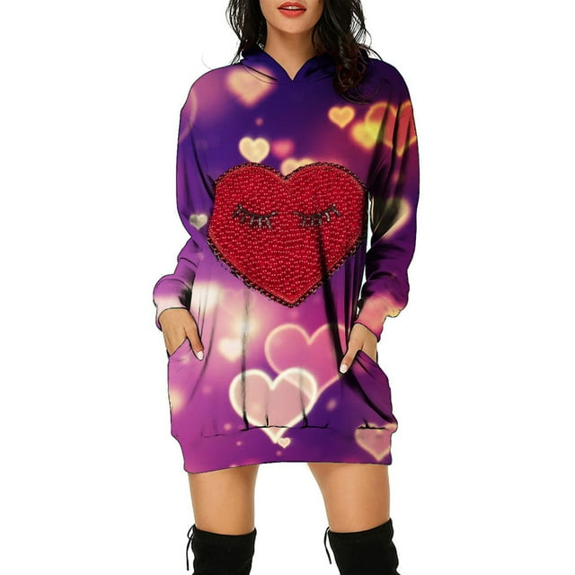 Pompotops Sweat à Capuche Imprimé Saint-Valentin pour Femmes avec Poche Mode en Solde